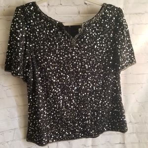 Scala Beaded Black Tunic Top Xl 100% Silk - Vintage & collectible